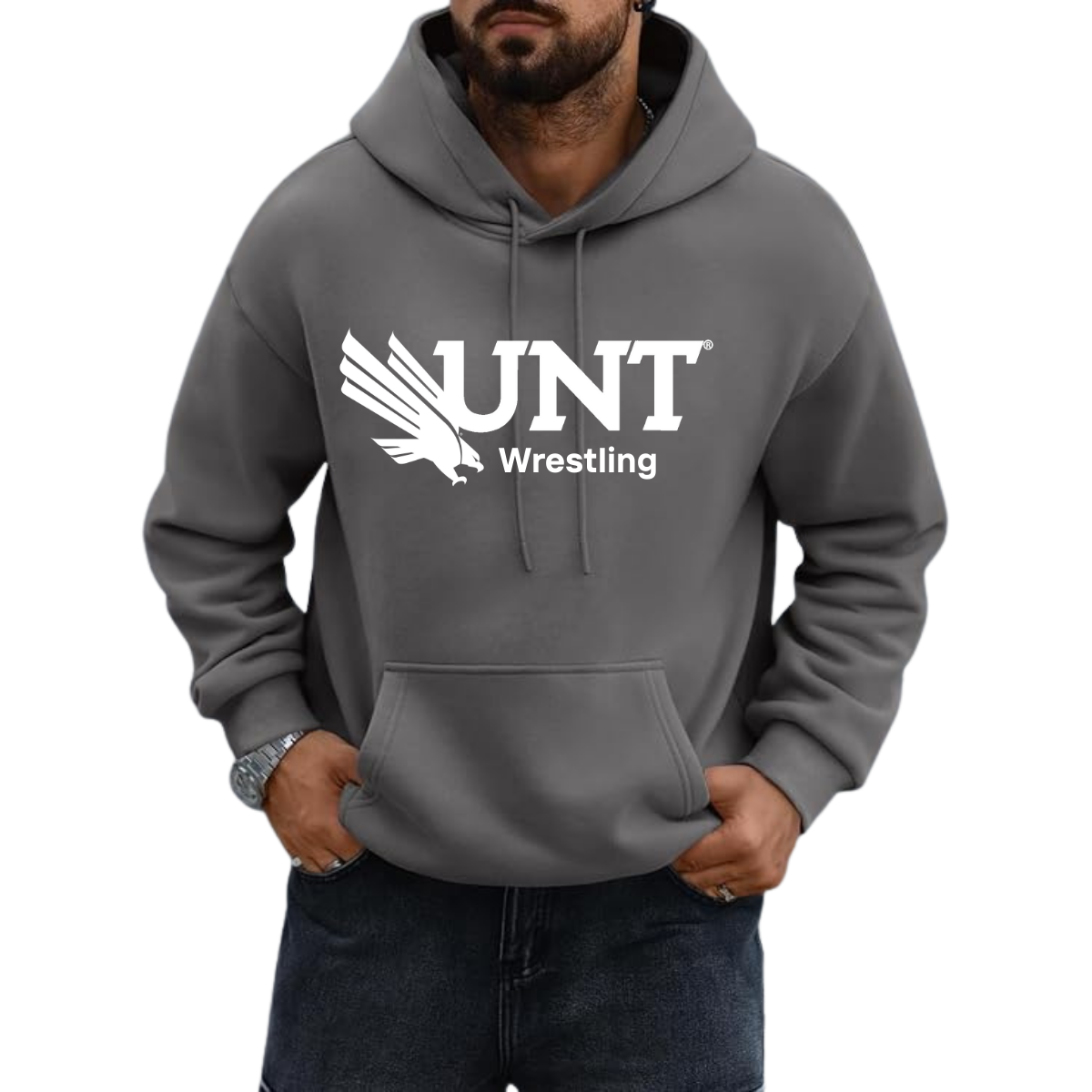Grey UNT Wrestling Hoodie