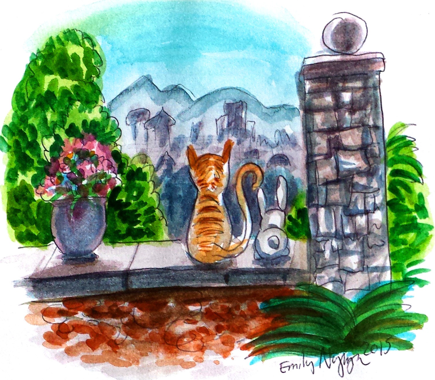 Cat and Rabbit's Balcony