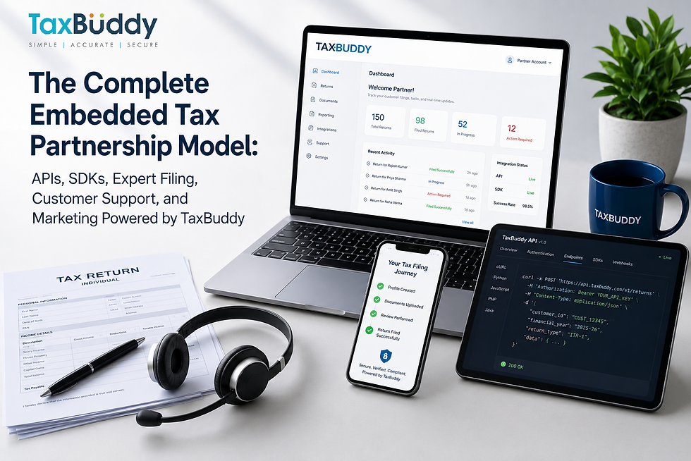 The Complete Embedded Tax Partnership Model: APIs, SDKs, Expert Filing, Customer Support, and Marketing Powered by TaxBuddy