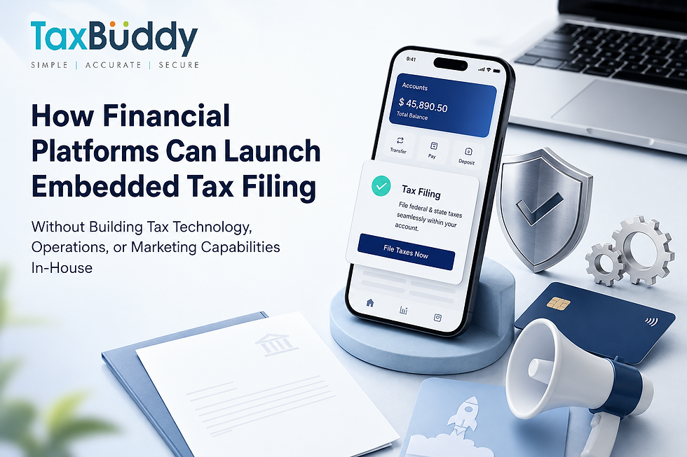How Financial Platforms Can Launch Embedded Tax Filing Without Building Tax Technology, Operations, or Marketing Capabilities In-House