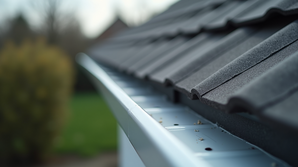 High angle view of a clean gutter running along a roof edge