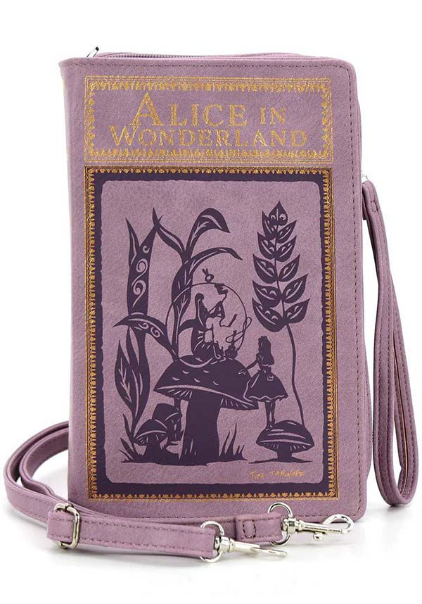 Lavender & Purple Alice In Wonderland Book Wallet ID Holder Snap Close Fashion W