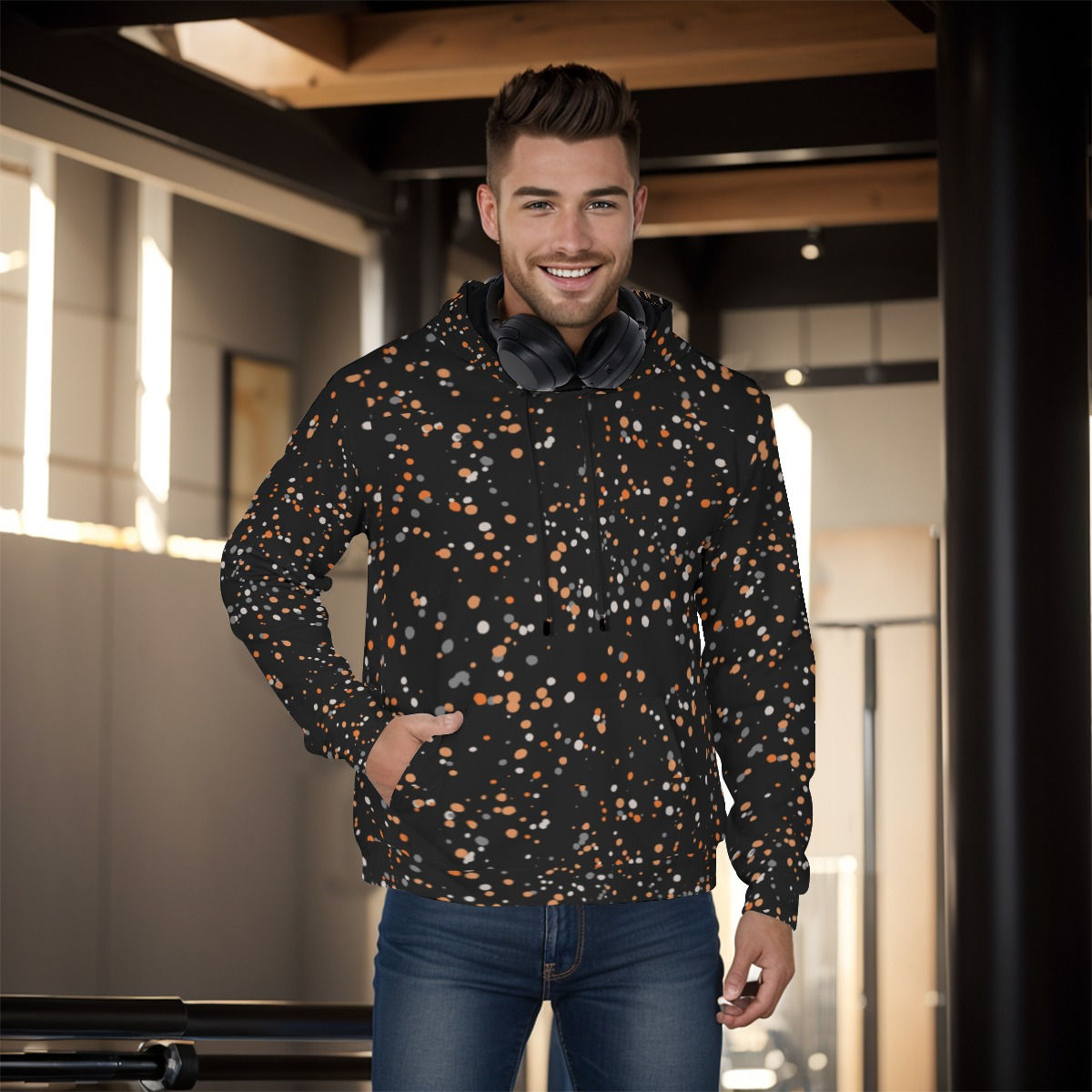 Orange/Grey Noise Men's Pullover Hoodie