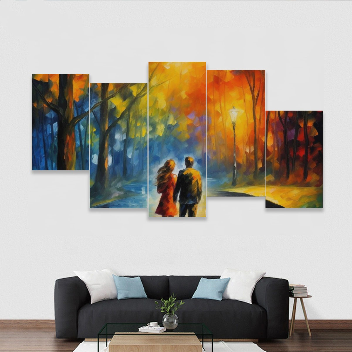 Autumn Walk Five-piece Framed Mural