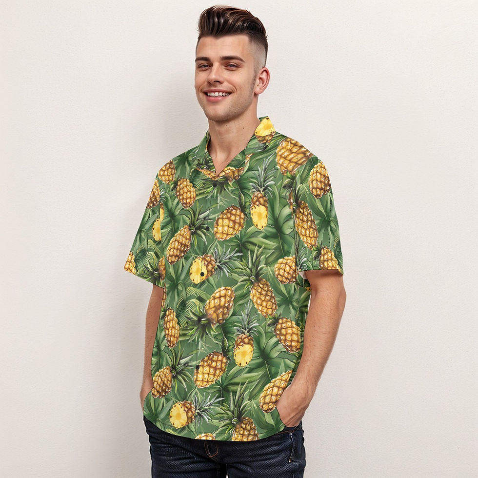Thumbnail: Pineapple Dreams Print Men's Hawaiian Shirt With Button