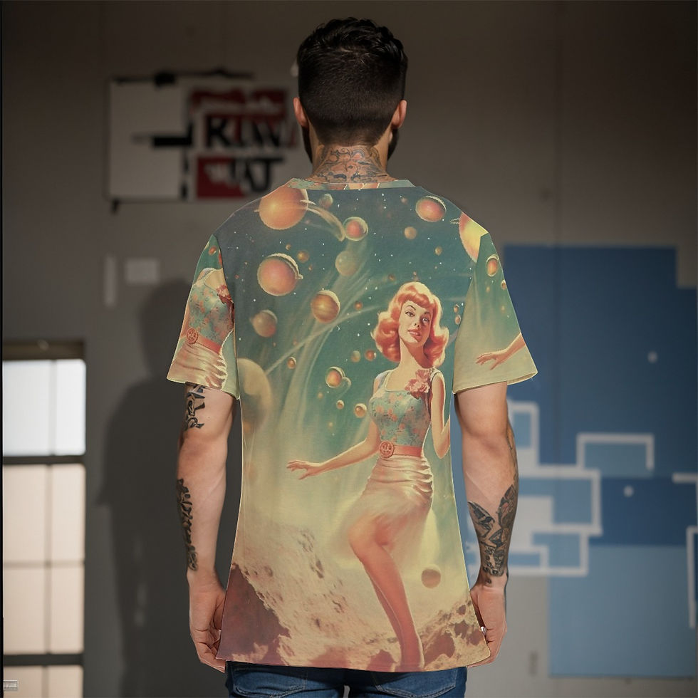 Thumbnail: Retro Pin-up in Space Men's Basic Cotton T-Shirt