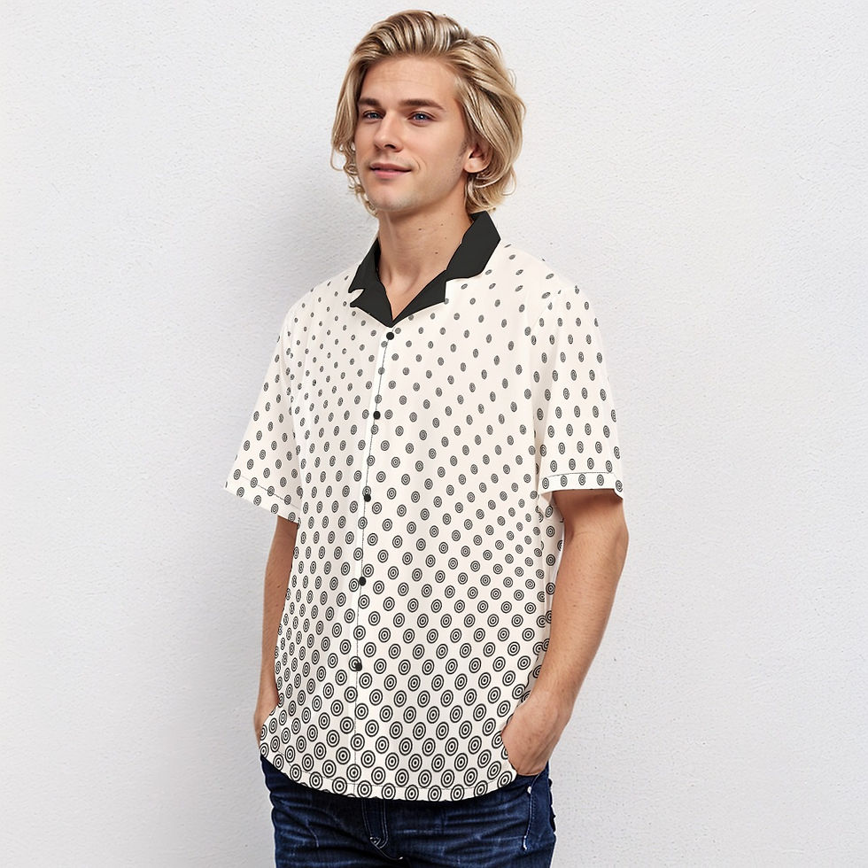 Thumbnail: Black & White Dot Print Men's Hawaiian Shirt. Classic Hawaiian shirt with a Roman collar, and comfortable and breathable ligh