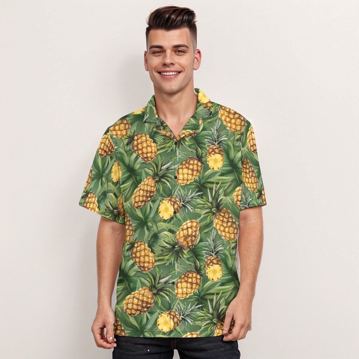 Pineapple Dreams Print Men's Hawaiian Shirt With Button