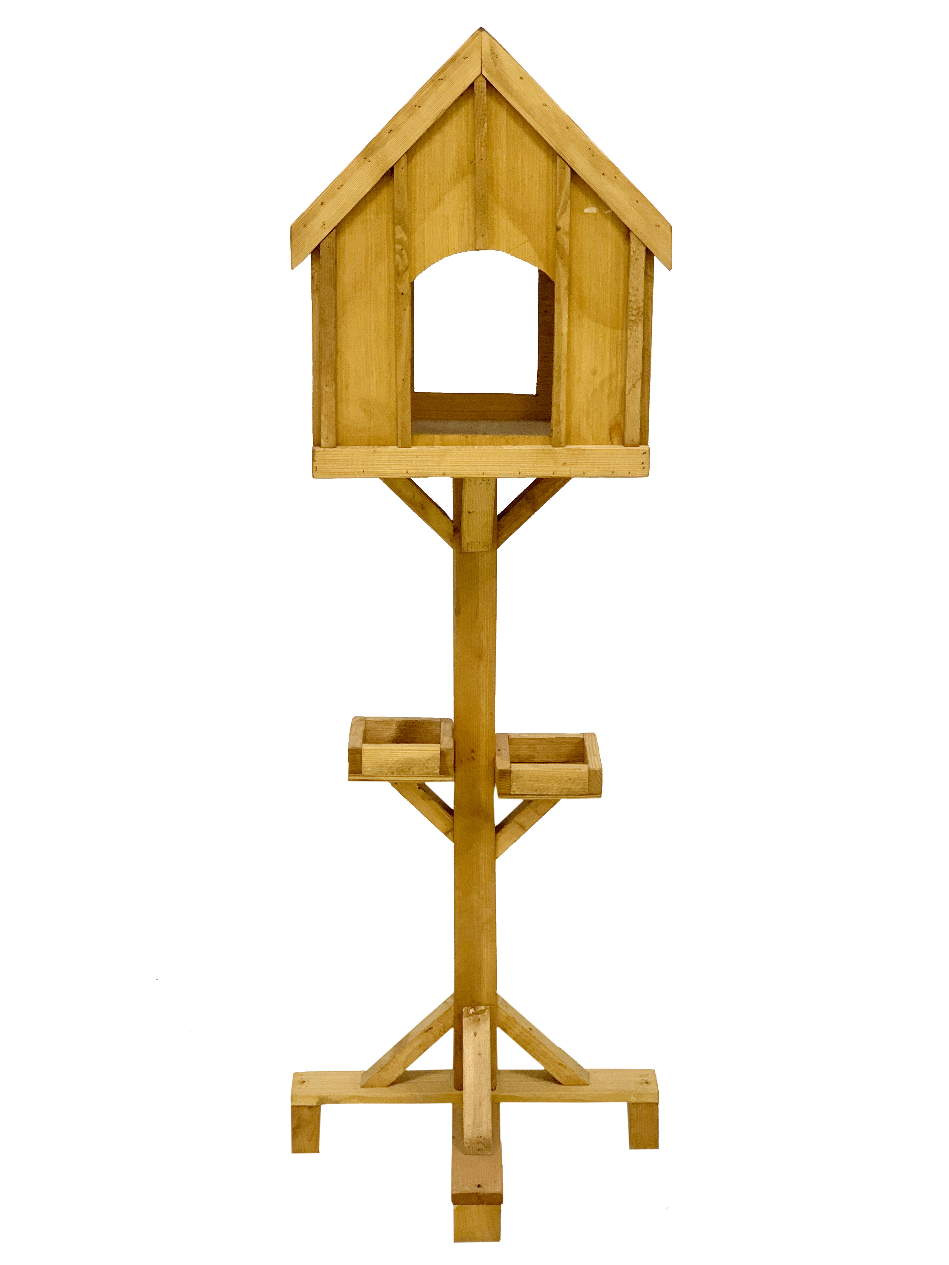Wooden Bird House with Feeding Station