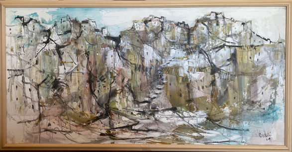 abstract painting of a town by Gino Hollander