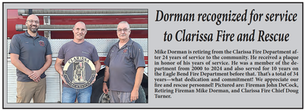 Dorman recognized for service to Clarissa Fire and Rescue