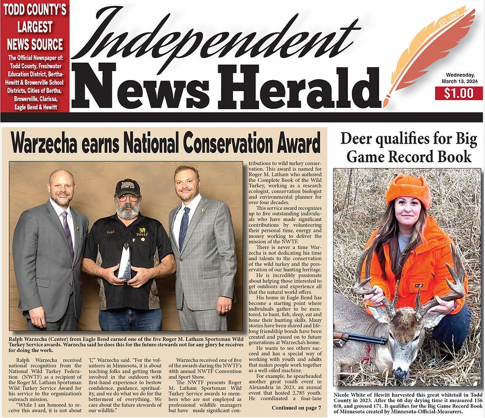 Warzecha earns National Conservation Award; Deer qualifies for Big Game