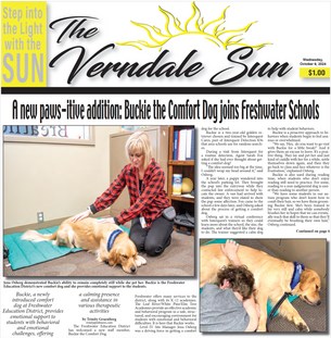 A new paws-itive addition: Buckie the Comfort Dog joins Freshwater Schools