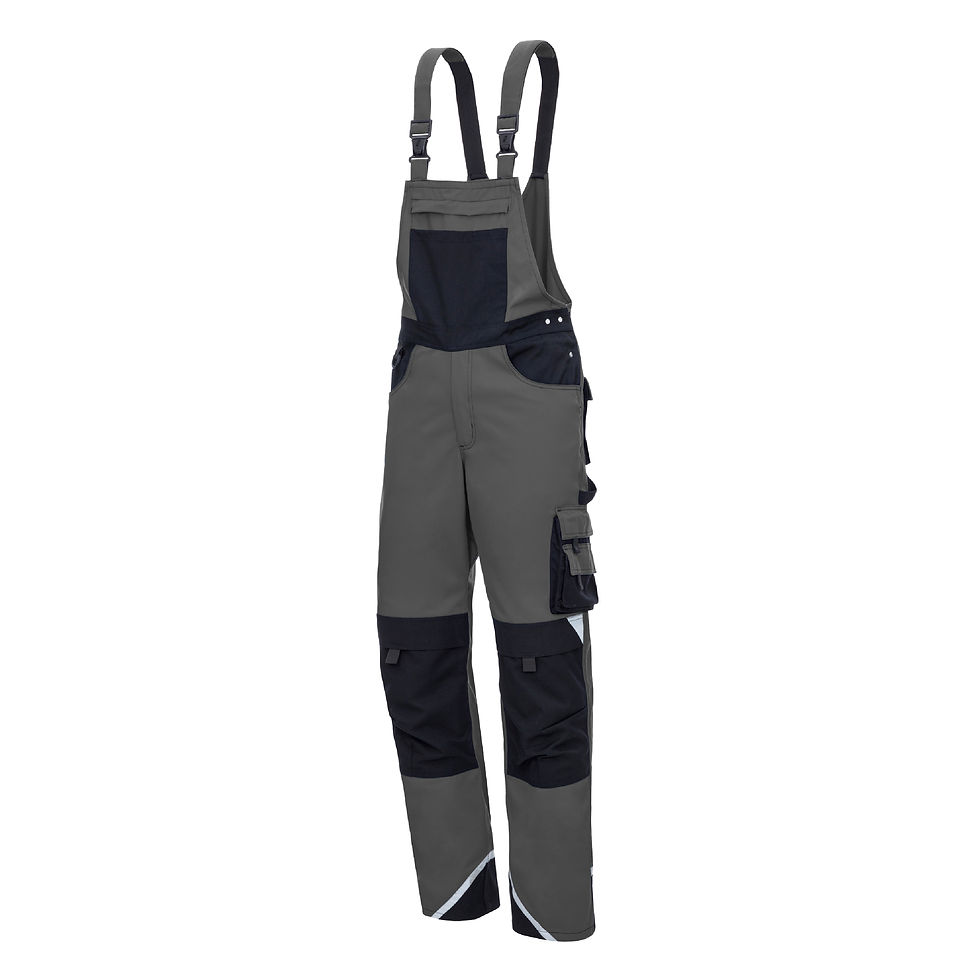 Graue und schwarze Arbeitslatzhose