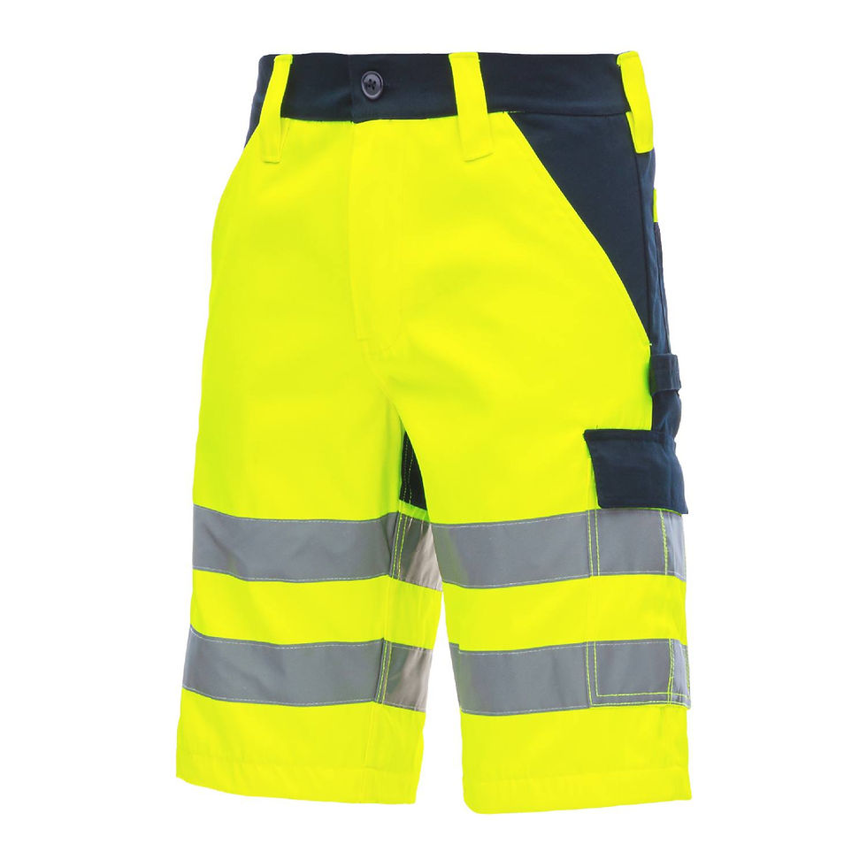 Miniaturbild: Warnschutz-Arbeitsshorts in Neongelb und Dunkelblau mit Reflexstreifen