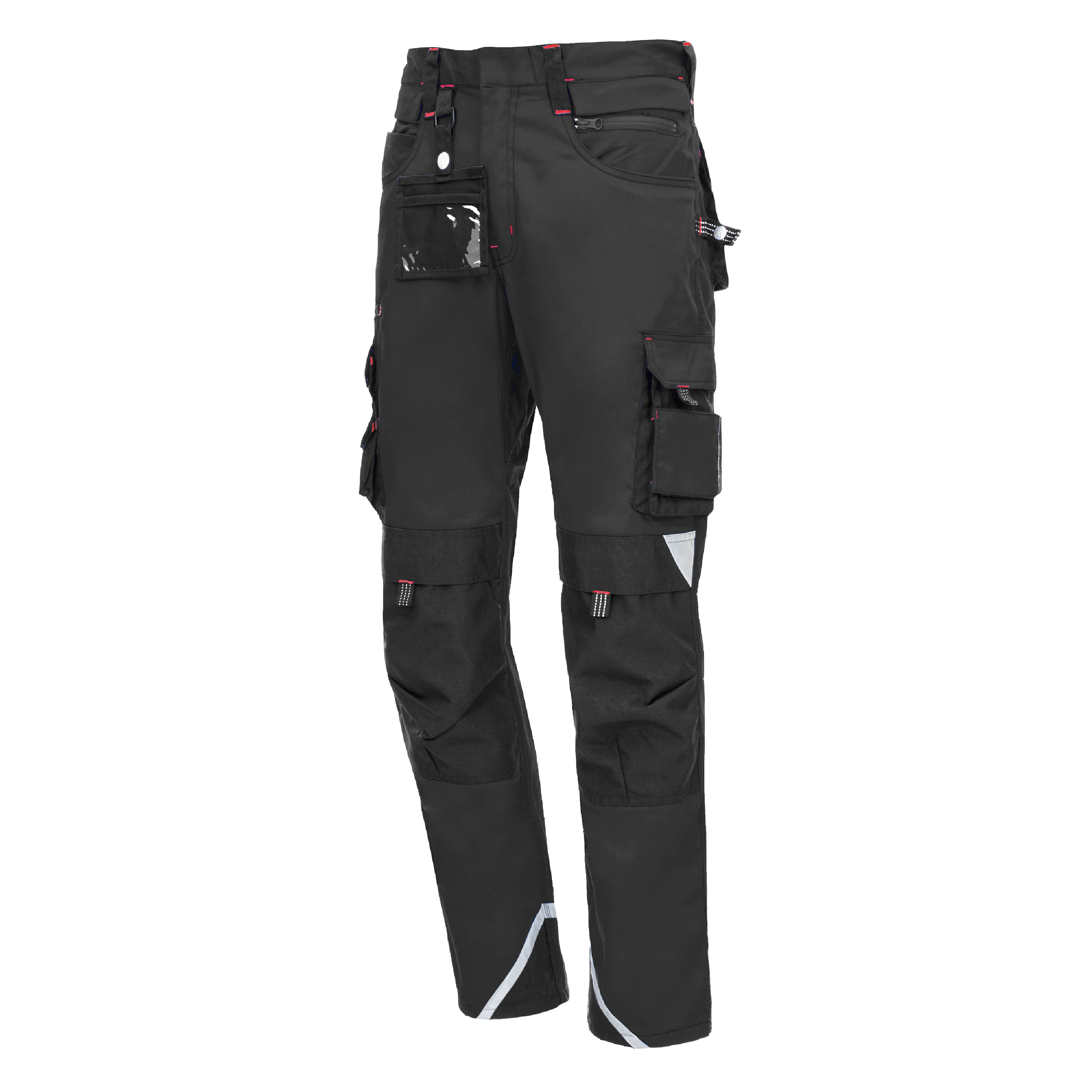 Schwarze Arbeitshose mit Taschen und Reflektoren