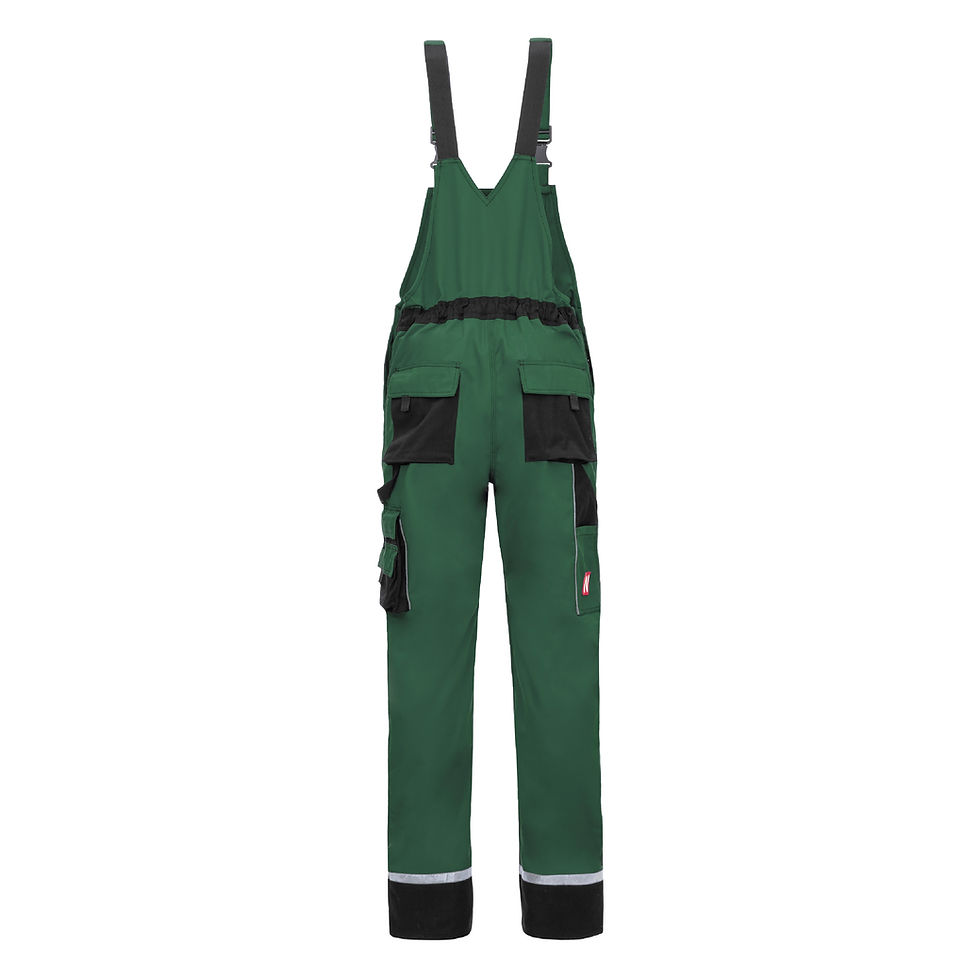 Grüne Arbeitslatzhose mit Taschen und Reflektoren