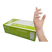 Transparente VINYL PF Einweghandschuhe RT700 ENSURE SAFETY Box und Hand