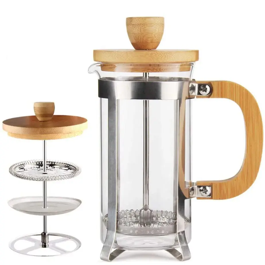 High-strength borosilicate glass French press coffee maker with bamboo lid