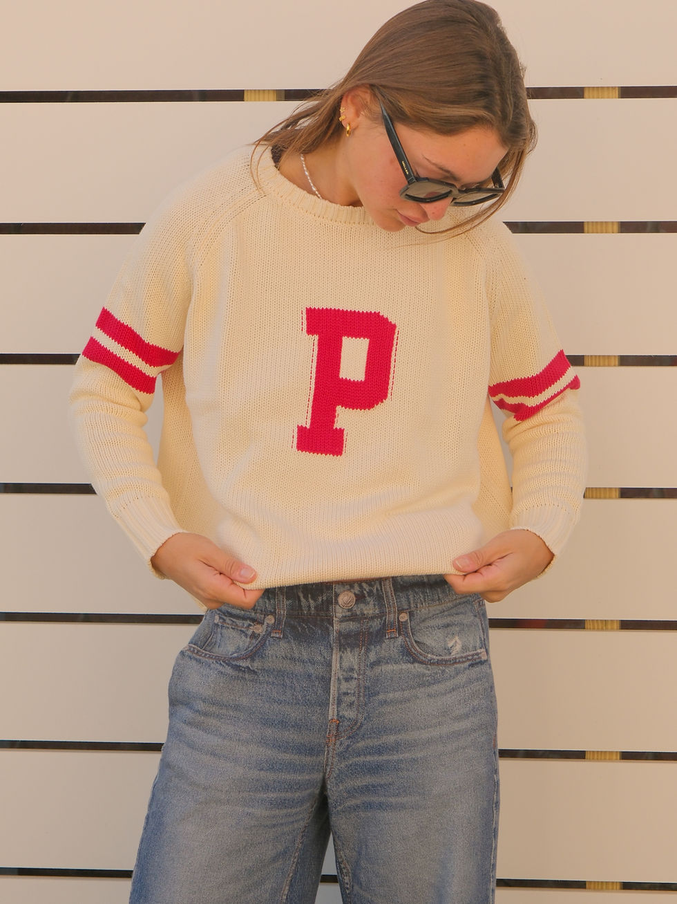 Thumbnail: "P" Campus Sweater W/ Stripes
