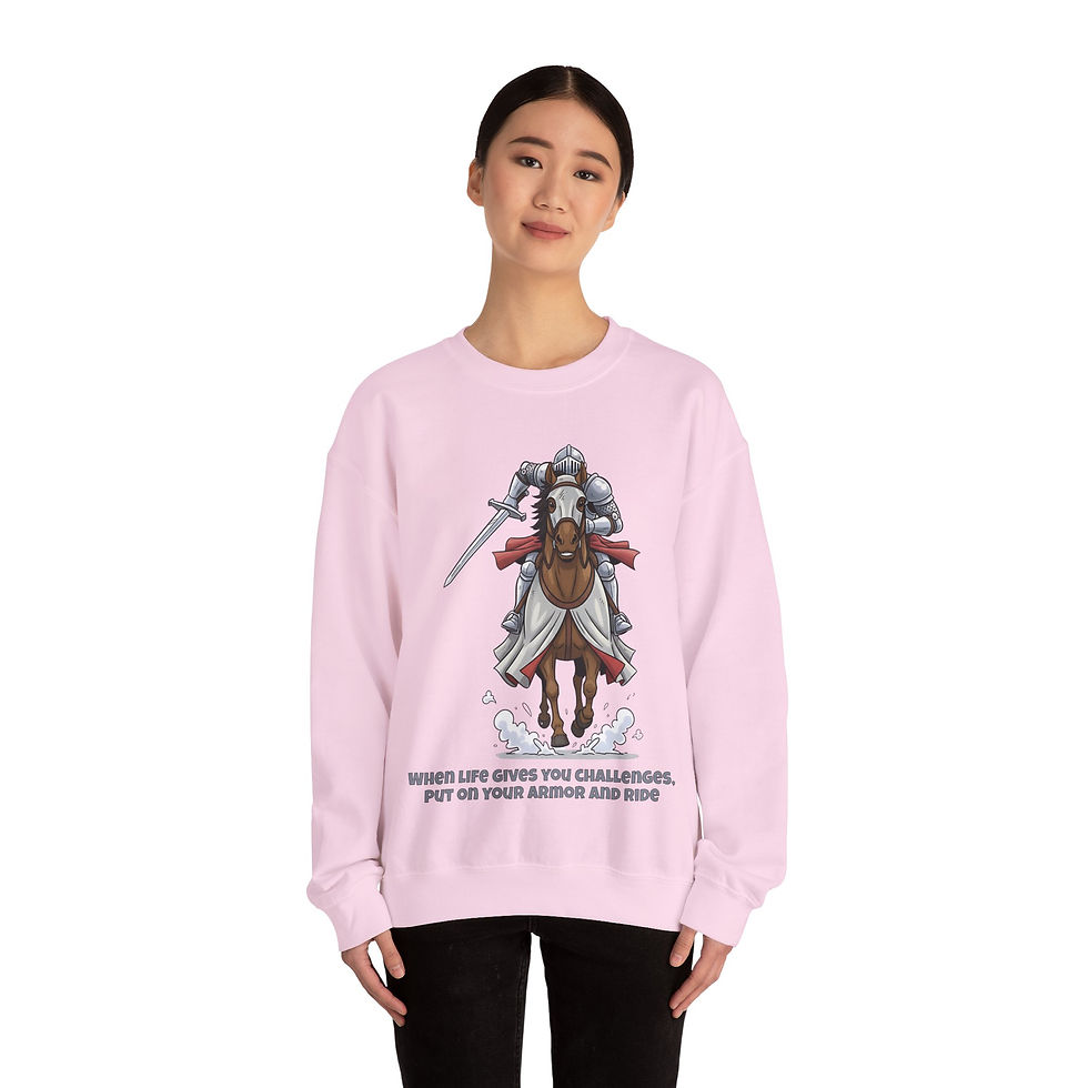 Thumbnail: Crewneck Sweatshirt — 'Put On Your Armour and Ride' Medieval Knight Graphic