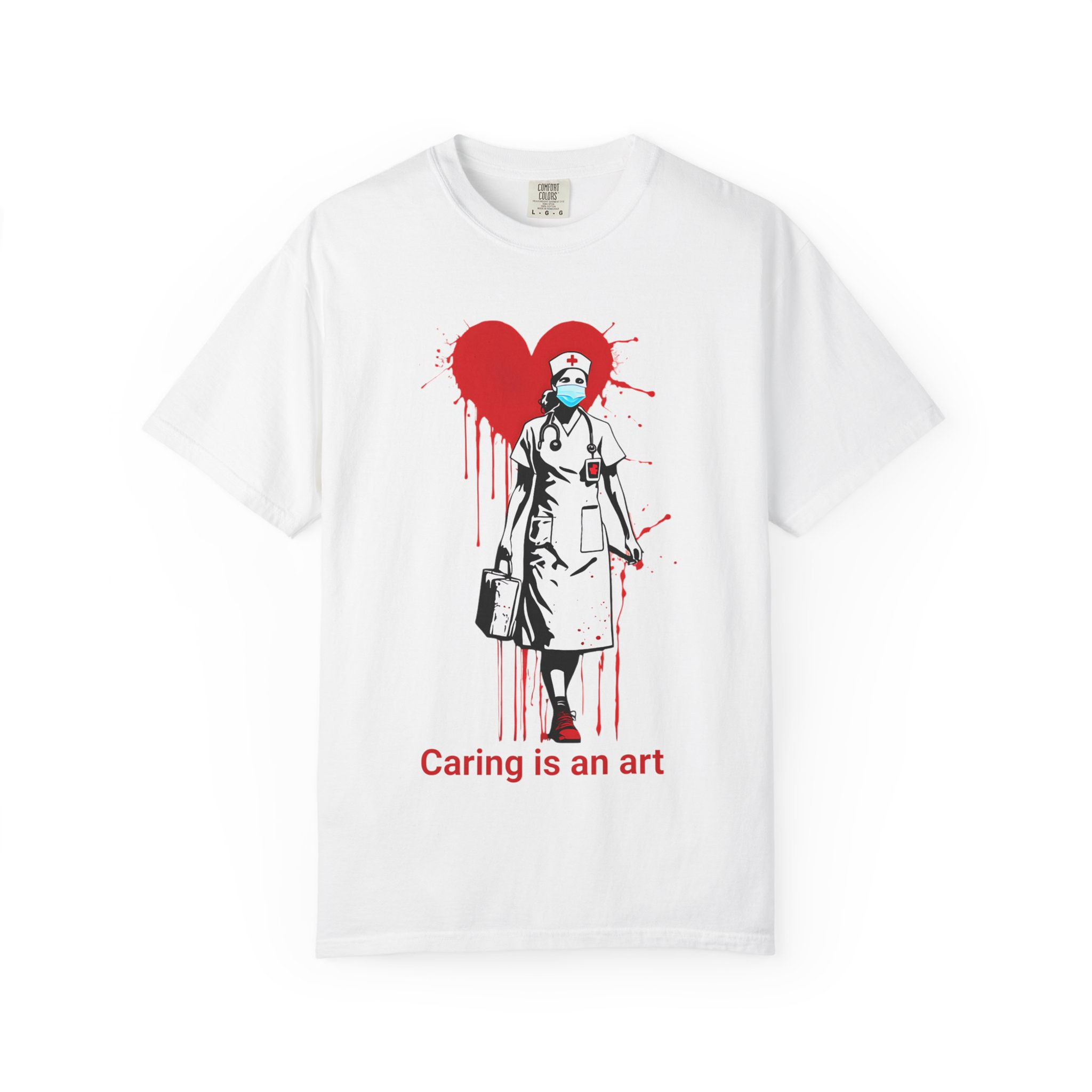 Nurse Heart Stencil Caring Is An Art T-Shirt | Medical Tribute Tee