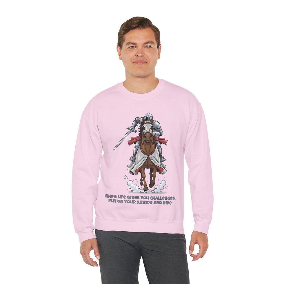 Thumbnail: Crewneck Sweatshirt — 'Put On Your Armour and Ride' Medieval Knight Graphic