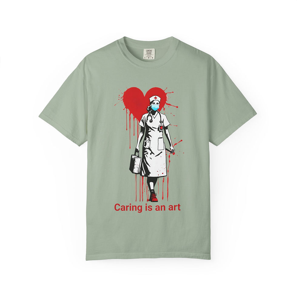 Thumbnail: Nurse Heart Stencil Caring Is An Art T-Shirt | Medical Tribute Tee