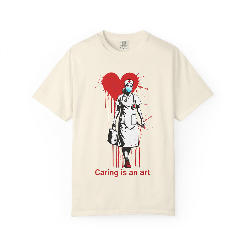 Thumbnail: Nurse Heart Stencil Caring Is An Art T-Shirt | Medical Tribute Tee