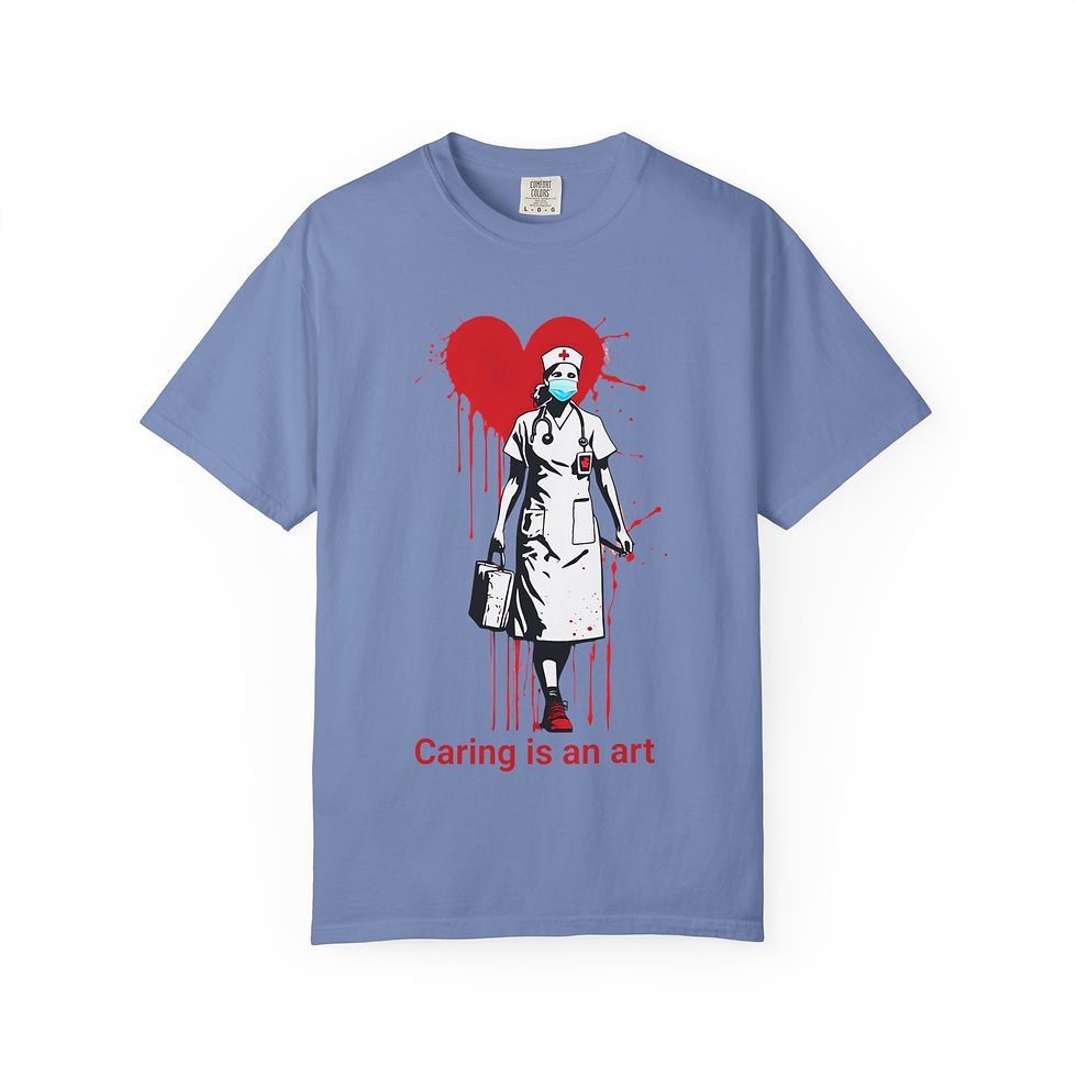Thumbnail: Nurse Heart Stencil Caring Is An Art T-Shirt | Medical Tribute Tee