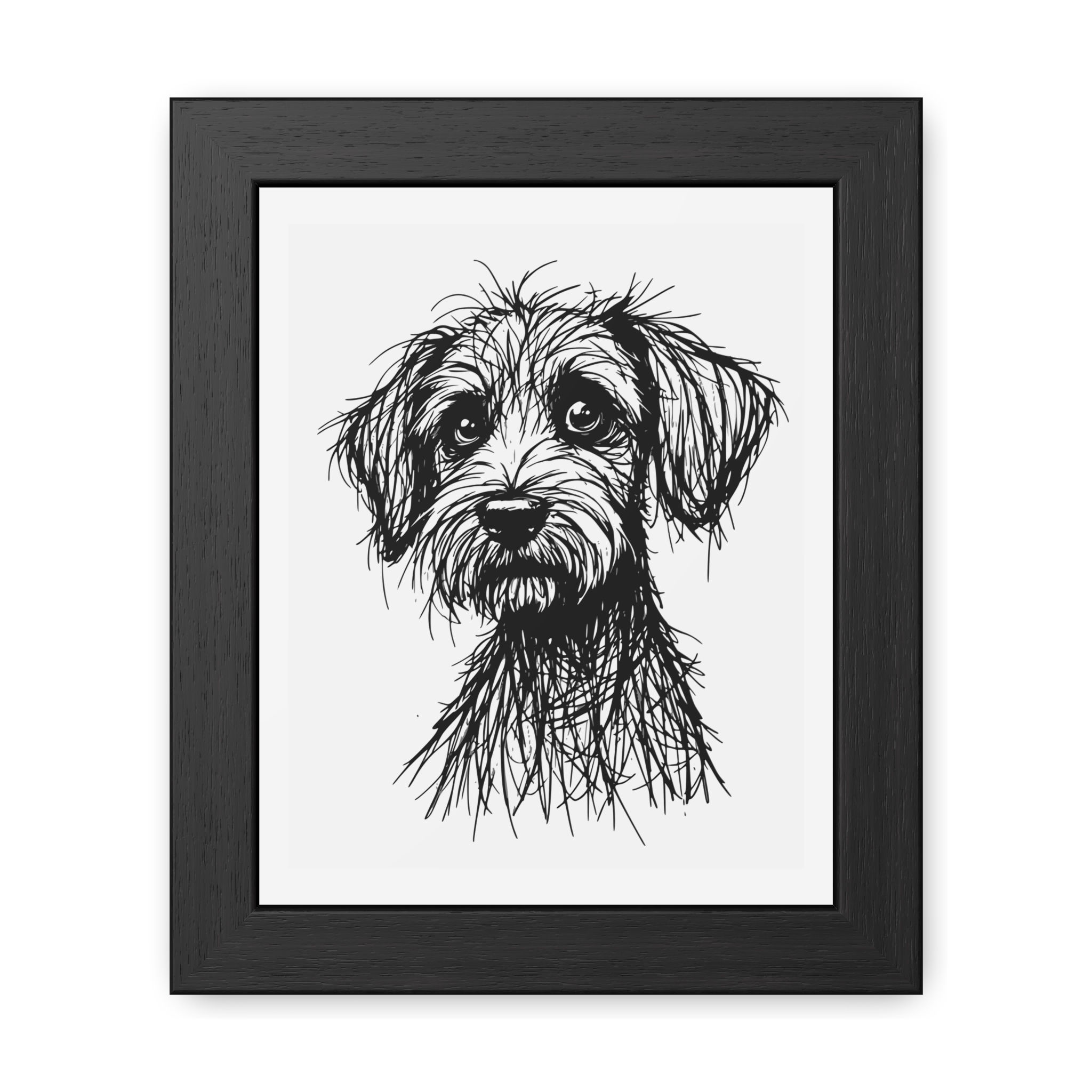 Scribble Dog Portrait Framed Poster | Black White Sketch
