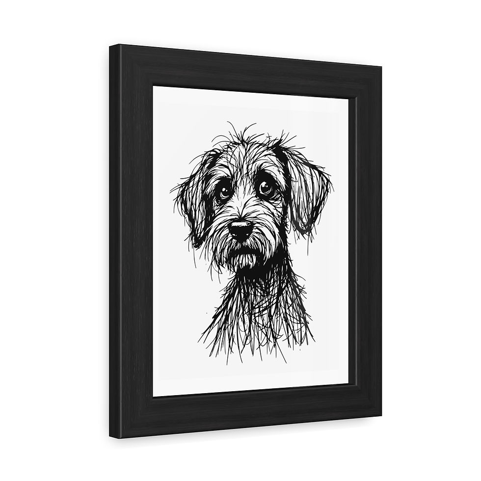 Thumbnail: Scribble Dog Portrait Framed Poster | Black White Sketch
