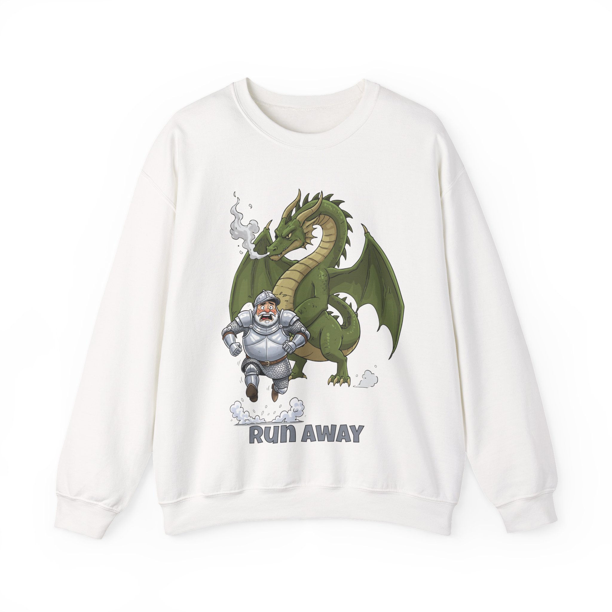 Run Away Sweatshirt — Funny Knight & Dragon Graphic Crewneck