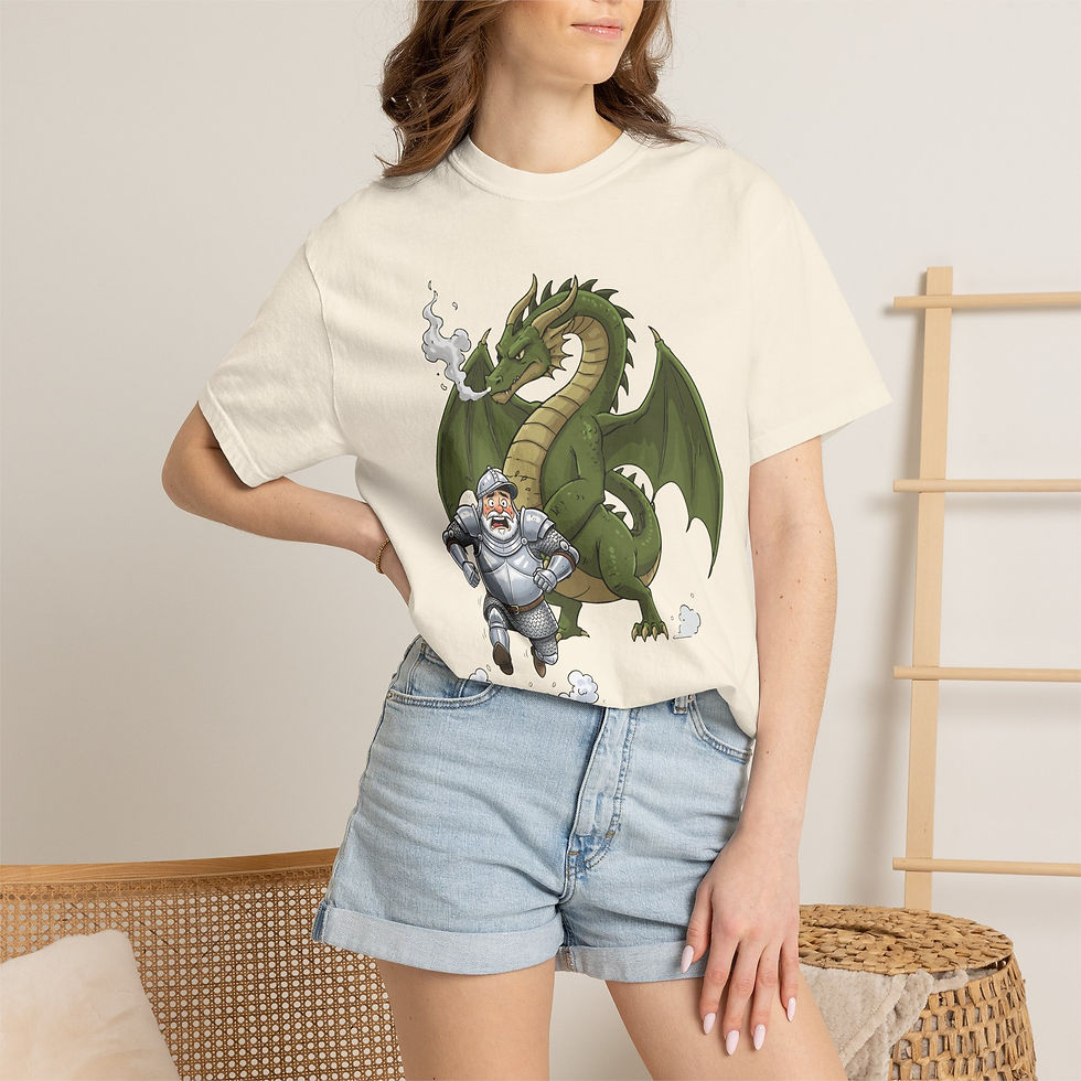 Thumbnail: Run Away T-Shirt — Funny Knight and Dragon Graphic Tee