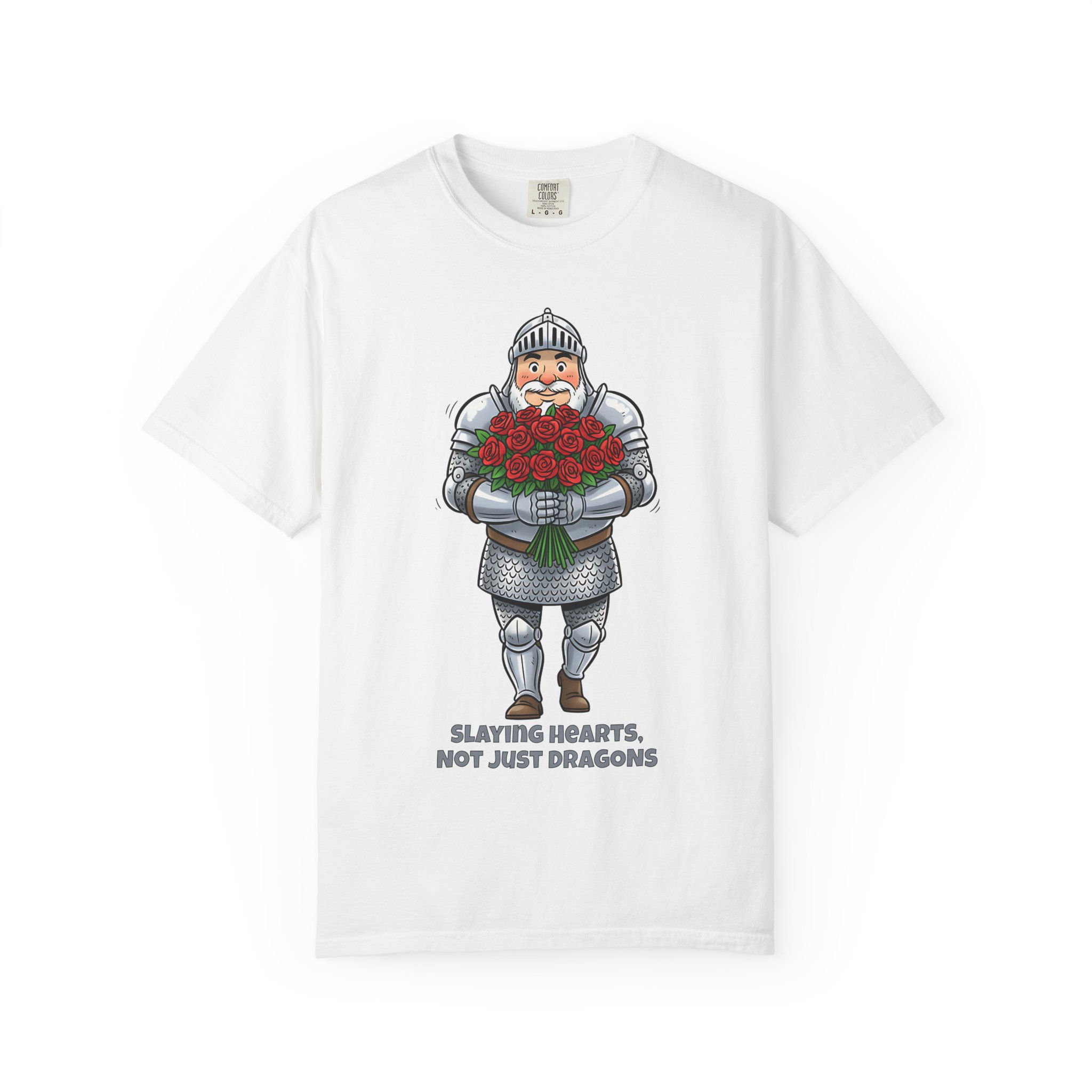Knight & Roses T-Shirt — “Slaying Hearts, Not Just Dragons” Romantic Graphic Tee
