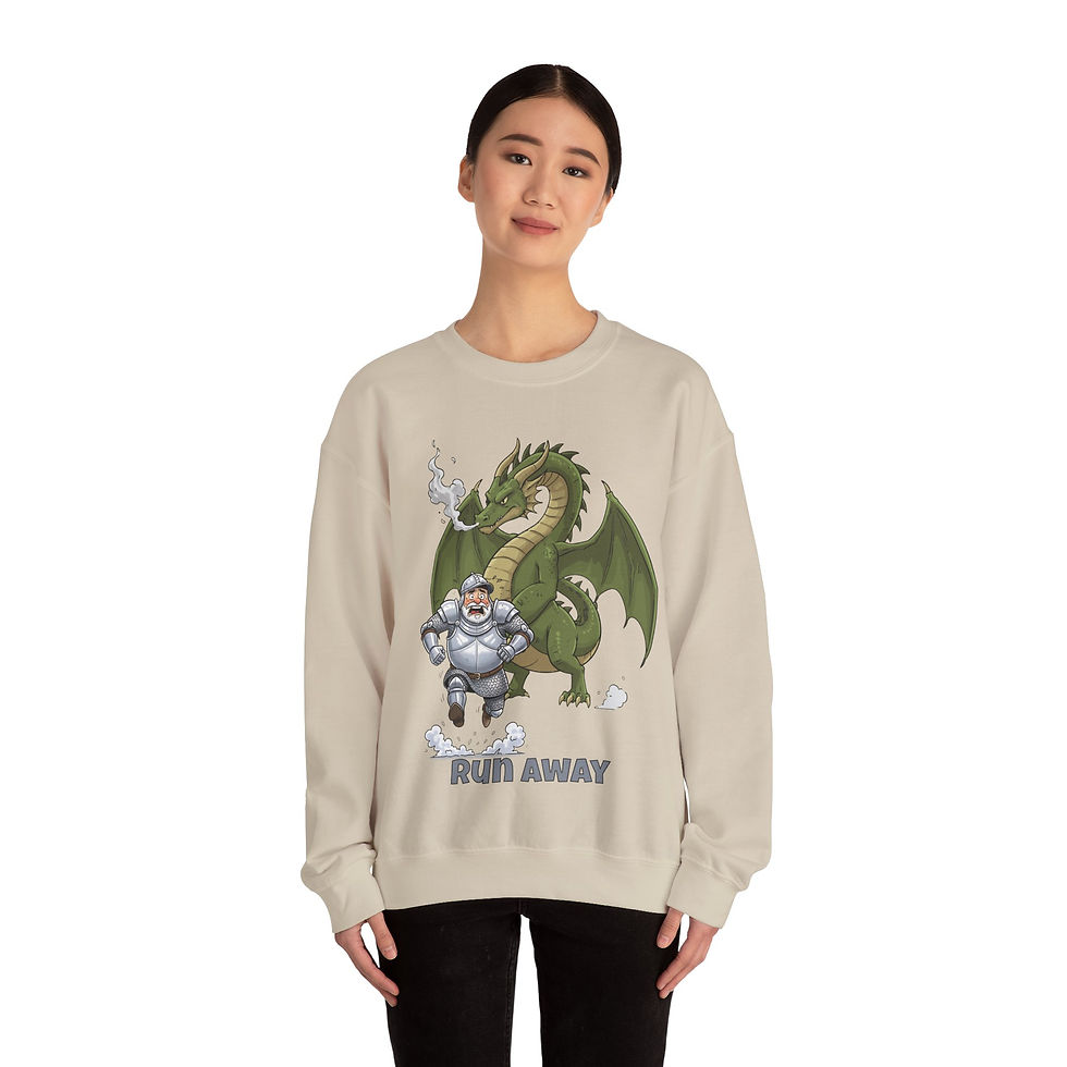 Thumbnail: Run Away Sweatshirt — Funny Knight & Dragon Graphic Crewneck