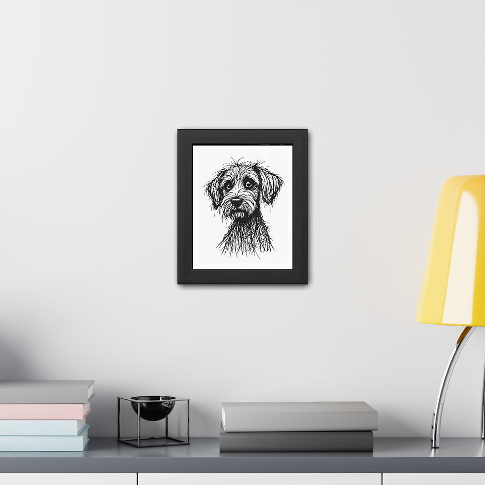 Thumbnail: Scribble Dog Portrait Framed Poster | Black White Sketch
