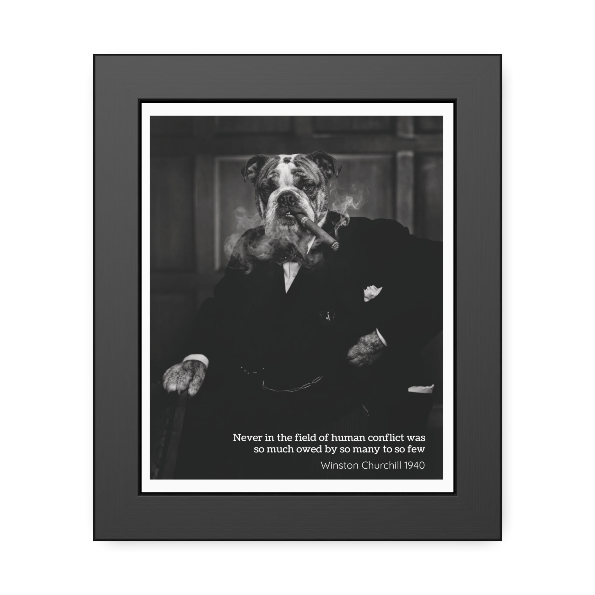 Bulldog in Tuxedo Poster | Framed Paper Poster, Churchill Quote