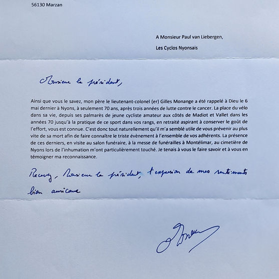 Message de remerciements de la famille Monange