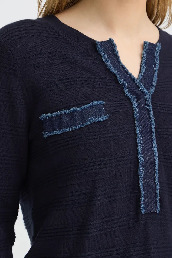 Thumbnail: Pulz Sara Denim Trim Knit Sweater 