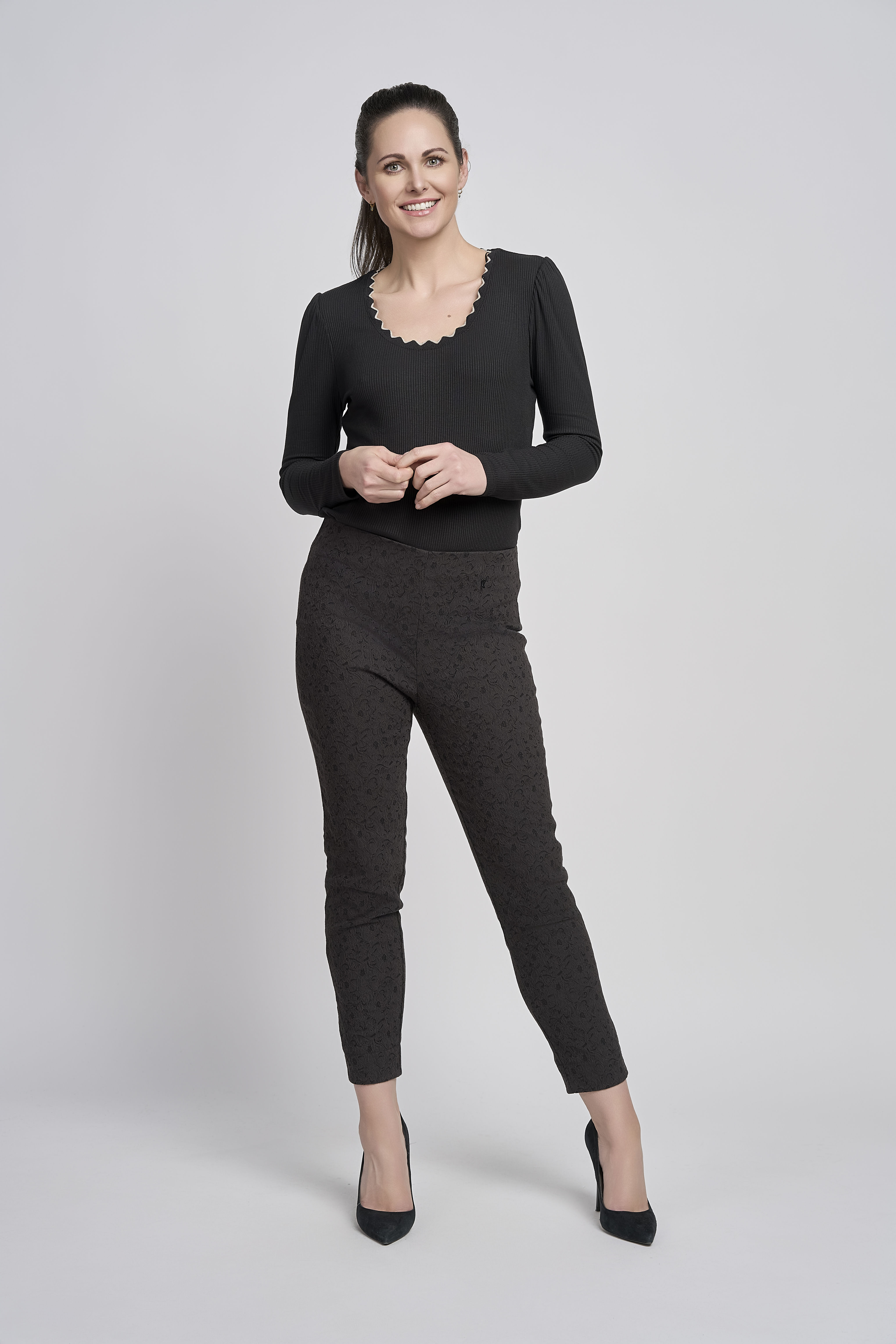 Black Jacquard Slim Fit Trousers 