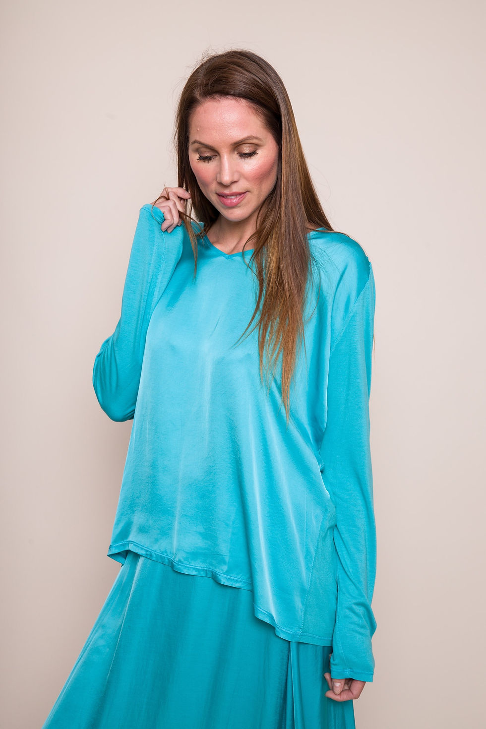 Thumbnail: Wendi Satin Front Jersey Back Top