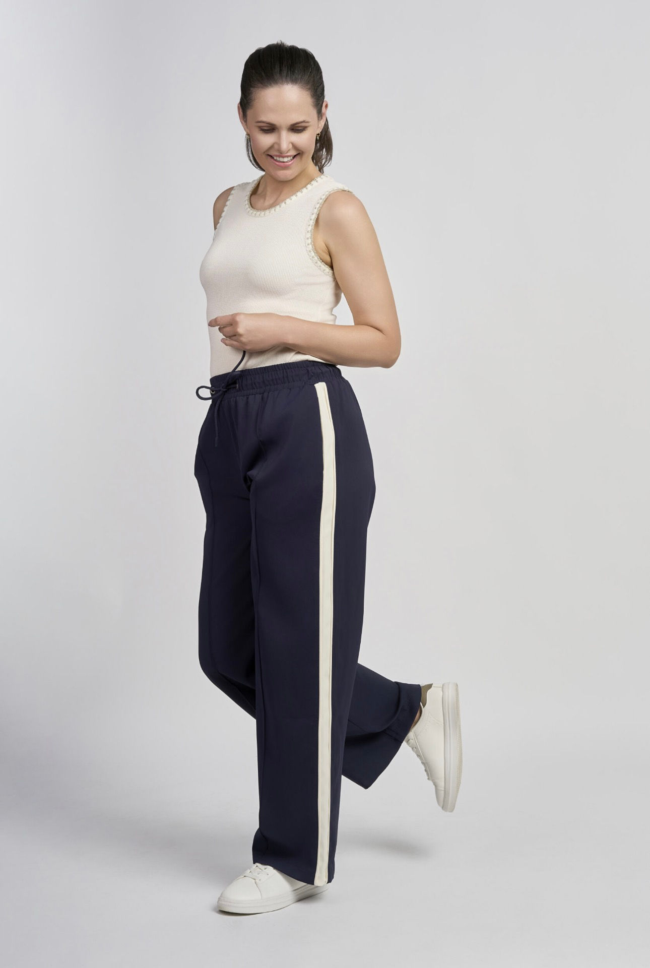 Amelie Navy Side Stripe Trousers