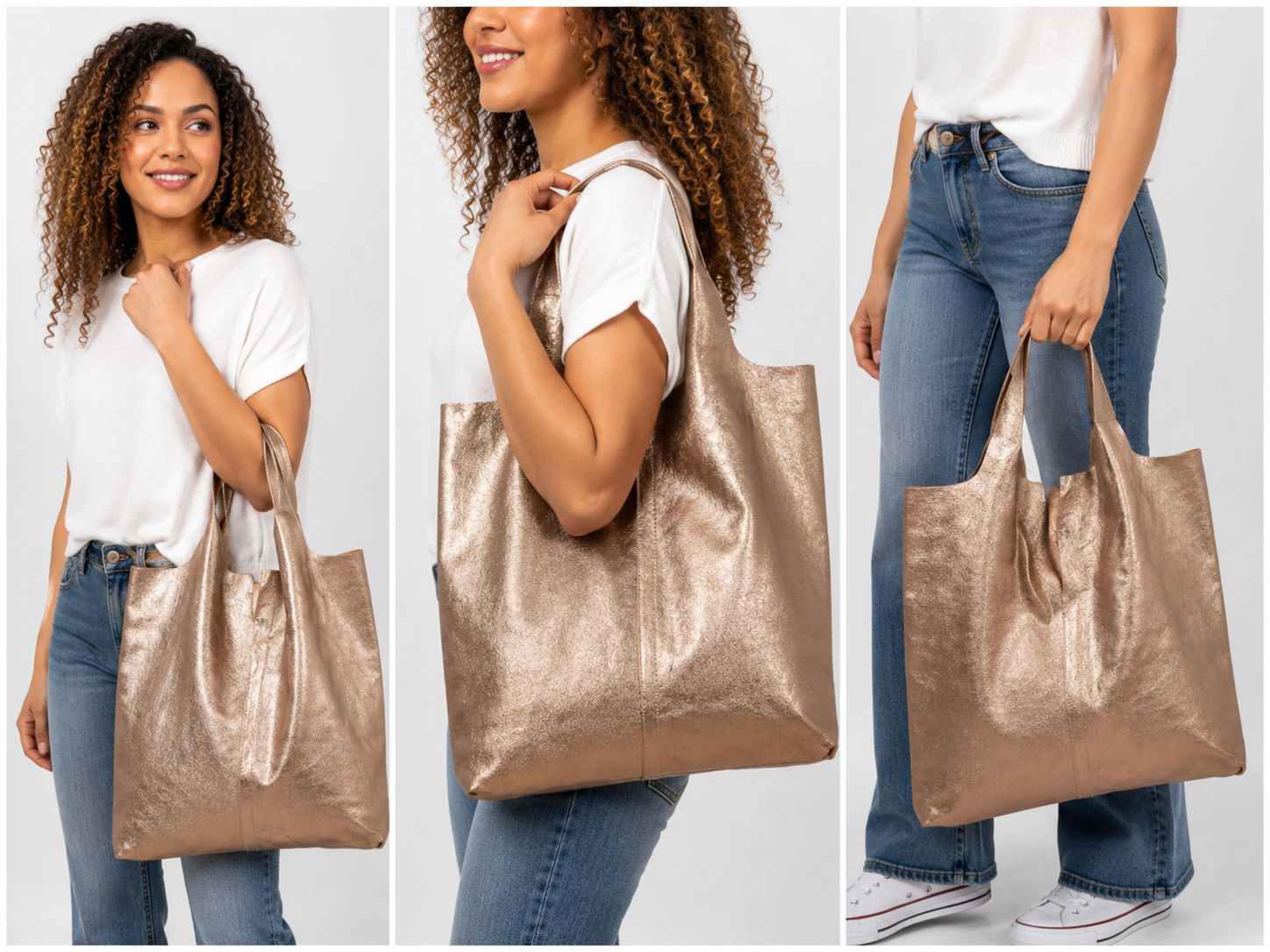 Faith Italian Leather Metallic Shoulder Bag