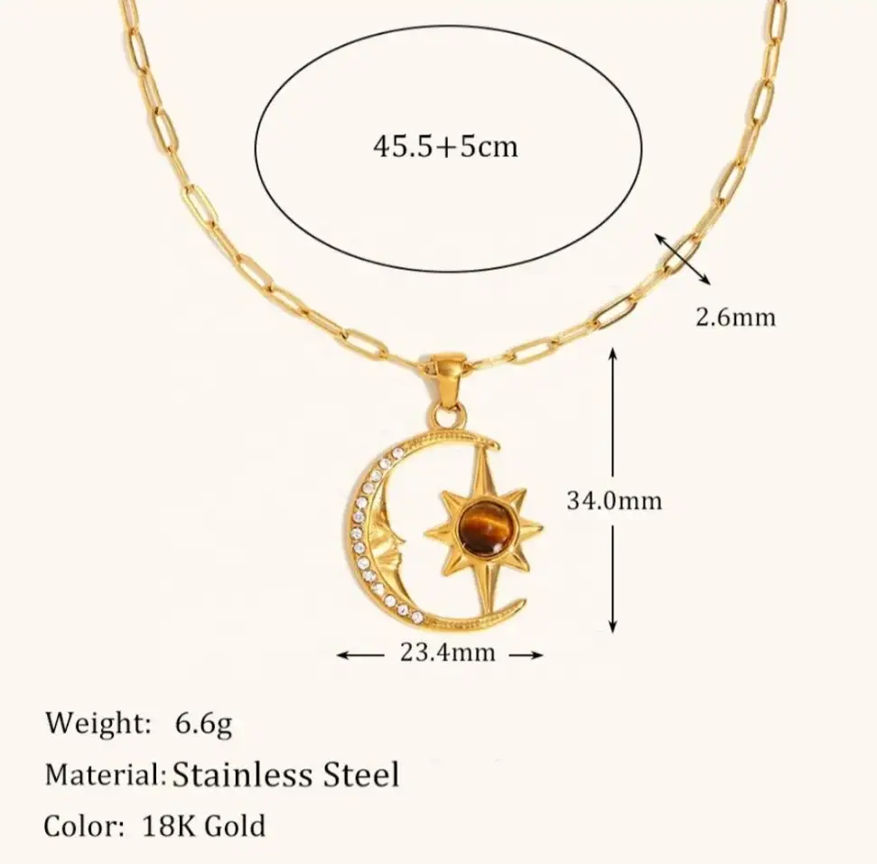 Thumbnail: Tigers Eye Stone Moon & Star Pendant Necklace