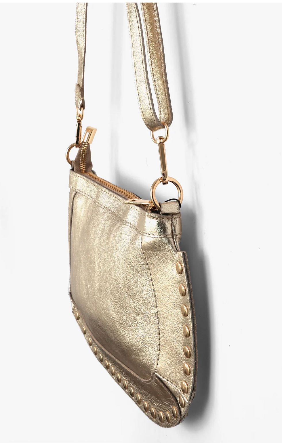 Thumbnail: Studded Crossbody Bag Metallic Italian Leather in Gold