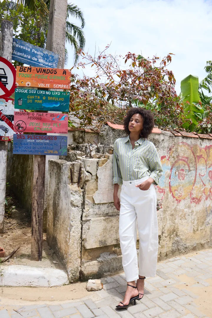 Ichi Ziggy White Barrel Style Jeans