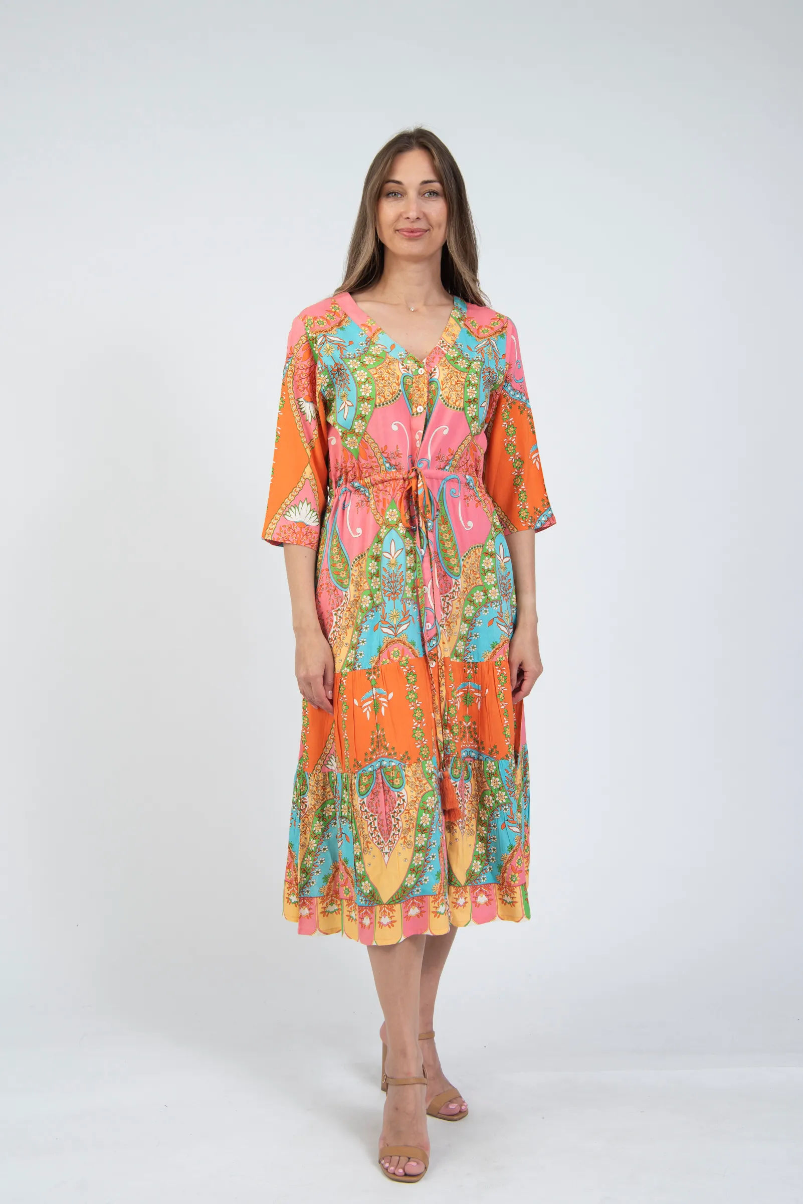 Sadie Coral Turquoise Midi Dress