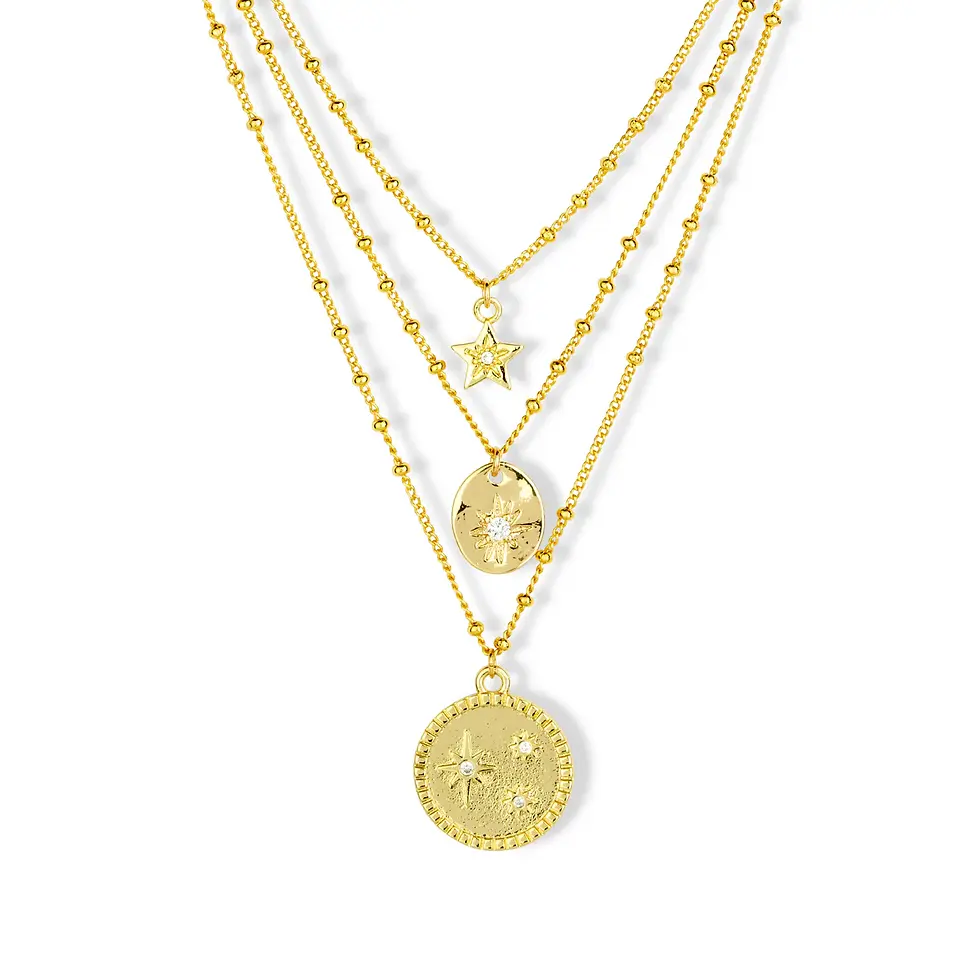 Three Layered Gold Charm Necklace 