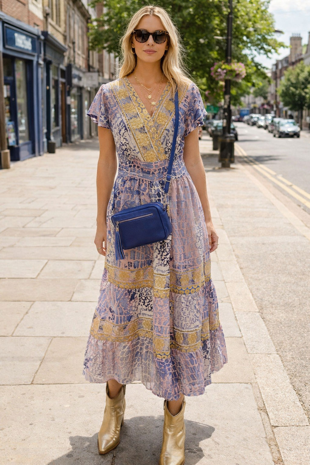 Lily Lilac Lurex Trim Midi Dress